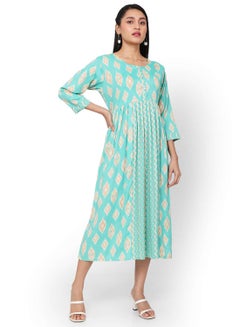 Buy SHORT PRINTED THREEFORTH SLEEVES CASUAL ARABIC KAFTAN JALABIYA DRESS in UAE
