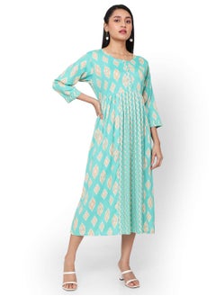 Buy SHORT PRINTED THREEFORTH SLEEVES CASUAL ARABIC KAFTAN JALABIYA DRESS in UAE