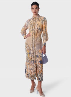 Buy Jewel Embellished Front Panel Printed Shirt Dress in UAE