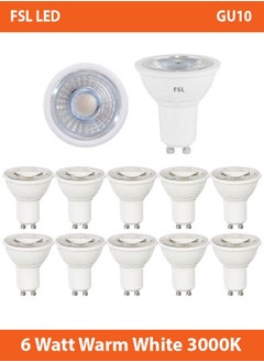 Buy LED Cup Spotlight GU10 6 Watt Warm White 10 Pcs in UAE