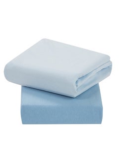 Buy Pack Of 2 Jersey Cotton Fitted Sheets Cot Bed, 70 X 140 X 12 CM -  Blue in UAE