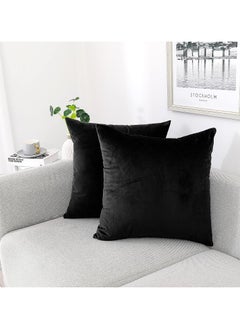 Buy Soft Thick Velvet Throw Pillow Covers Decorative Square Cushion Cover For Couch Sofa Bedroom Living Room - set of 2 Pieces Black 40 x 40 CM in Egypt