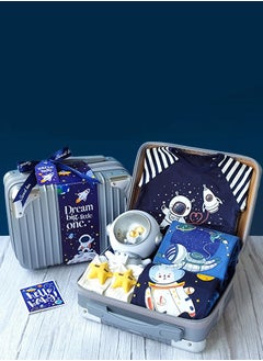 Buy Baby Gift Box Male Baby Astronaut Blue Space Full Moon Suitcase Clothes Toy Set Gift in Saudi Arabia