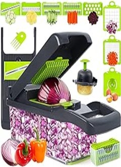 Buy 10 in 1 Professional Long Slicer, Onion Chopper Vegetable Chopper, Multifunctional Slicer, Thin Slicer, Dicer, Adjustable Vegetable Slicer with Container (Grey) in Egypt