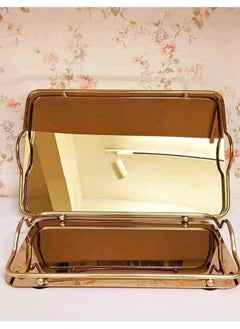 Buy Arshia 2-piece stainless steel serving tray set in gold for elegant and chic serving in Egypt