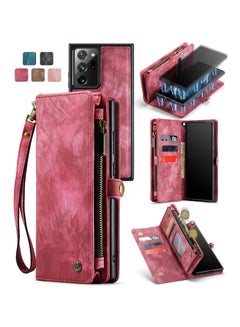 Buy Protective Phone Cover Case Wallet Case For Samsung Galaxy Note 20 Ultra, 2 in 1 Detachable Premium Leather Magnetic Zipper Pouch Wristlet Flip Phone Case (Red) in UAE