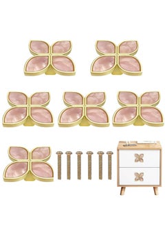 اشتري Knobs Four-Leaf Clover Brass Pulls Handles, Gold Knobs Dresser Knobs Clover Cabinet Handles with Screws for Dresser Drawers Kitchen Cabinet Pink, 6 pcs في السعودية