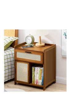 Buy Simple Bedside Table Modern Bamboo Wood Nightstand Bed Side Cabinet Mini Locker Storage Cabinet with Drawer and Slid Door for Bedroom Living Room Sofa (Brown) in UAE