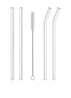 Buy Glass Transparent Straw Set 5 Pieces4 x Straws, 1 x Brush, Healthy and Eco-friendly in Egypt