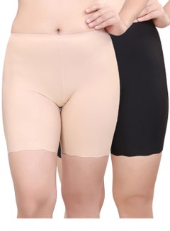 Buy Women's /Girl's Seamless Smooth Ice Silk Boyshort Cycling Shorts Yoga Shorts Under Skirt Shorts Safety Shorts, Black/Beige in UAE