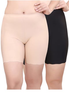 اشتري Women's /Girl's Seamless Smooth Ice Silk Boyshort Cycling Shorts Yoga Shorts Under Skirt Shorts Safety Shorts, Black/Beige في الامارات