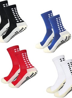 Buy Men's Soccer Socks, 4 Pair Grip Socks Soccer, Soccer Non Skid Ball Socks Anti Slip Non Slip Grip Pads for Football Basketball Sports Grip Socks in Saudi Arabia