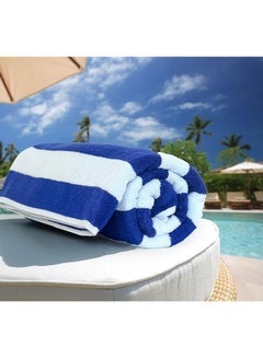 Buy COMFY SET OF 2 HIGHLY ABSORBENT 100 % COTTON POOL/BEACH BLUE & WHITE TOWEL SET in UAE