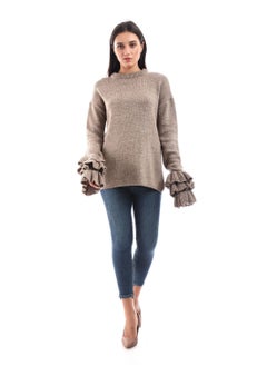 اشتري Knitted Ruffle Sleeves Coffee Chunky Pullover في مصر