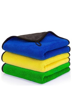 Buy 3pcs Microfiber Car Drying Towel for Car Cleaning and Detailing, Double Sided, Extra Thick Plush Microfiber Towel Lint Super Absorbent Detailing Towel for Car | Windows | Screen and Kitchen | in UAE