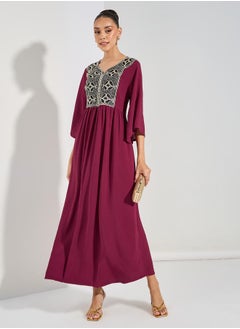 اشتري Embroidered Yoke Jalabiya with Flute Sleeve في السعودية