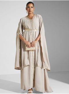 Buy Lace Detail Drape Sleeve Dress in UAE