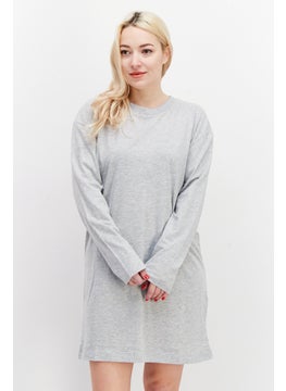 اشتري Women Crew Neck Long Sleeves Solid Mini Dress, Grey في الامارات