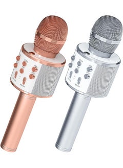 اشتري 2-Pack Wireless Bluetooth Karaoke Microphones - Portable Handheld Mics with Built-In Speaker (Rose Gold & Silver) في الامارات