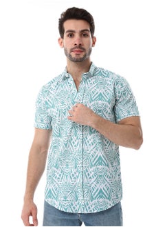 اشتري Palm Pattern Short Sleeves Shirt - Mint Green & White في مصر