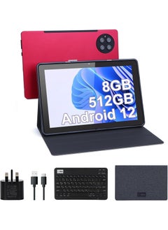 Buy C idea Tablet CM8800 Screen size 10 inches 5G Wi-Fi connection storage 8GB RAM 512GB storage capacity Supports dual SIM With keyboard and protective cover (Red) in UAE