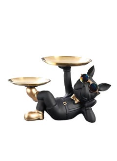 Buy Cool Resin Dog Statue Black 2 Metal Trays with Cute Glasses French Bulldog Figurine Sculptures Home Decor Gift Black Lying Dog in Saudi Arabia