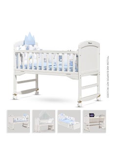 اشتري Teknum - 7-in-1 Convertible Kids Bed & Bedside Crib w/ Mattress, Mosquito net & Detachable Wheels(0-12yrs)-White في الامارات