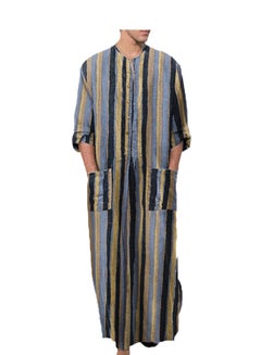اشتري New clothing long-sleeved one-piece men's striped print men's robe في الامارات
