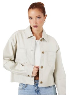 Buy Faux Leather Cropped Trucker Jacket in Egypt