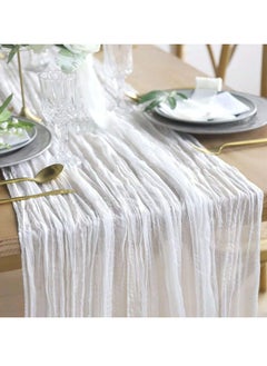 Buy A Bohemian style wrinkled long table mat fabric, used for wedding receptions, wedding showers, holiday party decorations, white in UAE