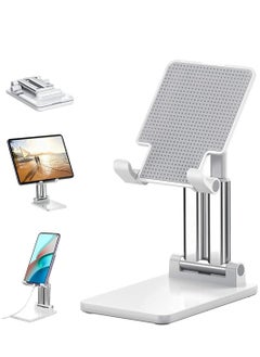 Buy Mobile Holder Stand for Table, Mobile Holder, Adjustable & Foldable Mobile Stand, Aluminum Stand Holder for Mobile Phone and Tablets (Up to 9) Inches - White in UAE