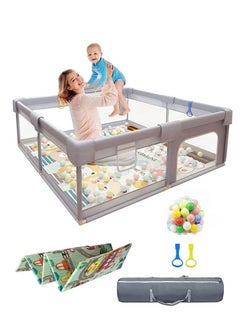 اشتري Playpen, Baby fence with playing mat Toddler Fence with Anti-Slip Suckers Portable Activity Center with Balls(Grey) في الامارات