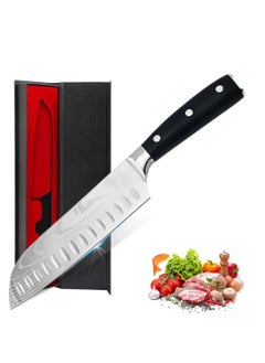 Buy Kitchen Knife Santoku Knife 7 inch High Carbon Stainless Steel 7Cr17Mov Chef Knife Super Sharp Multipurpose Chopping Knife for Meat Vegetable Fruit with Ergonomic Wood Handle Black in UAE