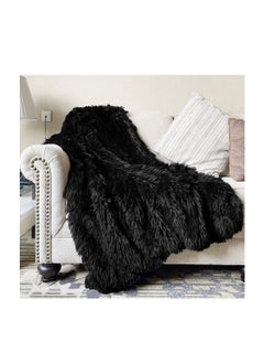 اشتري Blankets Winter Beds sofa Blanket Double Layer Fluffy Soft Warm Home Decor Imitated Faux Fur Mink Blanket black في الامارات