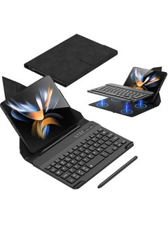 Buy Compatible with Samsung Galaxy Z Fold 5, Z Fold 4, Z Fold 3, Z Fold 2, Google Pixel Fold Mini Wireless Bluetooth Keyboard Leather Case, Easy to Carry, Typing Comfortable - Carbon Fiber in UAE