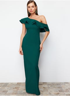 اشتري Emerald Green Flounce Detailed Woven Elegant Evening Dress TPRSS24AE00066 في مصر