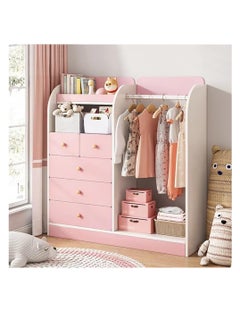 Buy Kids Wardrobe Closet,Kids Dress Up Storage with 5 Drawer, Kids Armoire Opening Hanging Costume Closet Wardrobe for Kids, Pretend Storage Closet Armoire Dresser for Kids Room(YN011-Pink) in Saudi Arabia