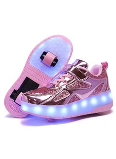 Buy Unisex Kids Roller Skates Shoes USB Charging, Girls Boys LED Roller Skate Shoes with Double Wheels Retractable Technical Skateboarding in Saudi Arabia