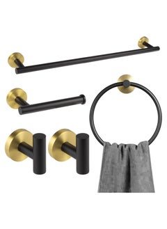 Buy 5-Piece Stainless Steel Wall Mounted Bathroom Hardware Set Black Gold Towel Rack Set included Bath Towel Bar Robe Towel Hooks Toilet Paper Holder and Towel Ring in Saudi Arabia