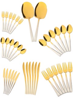 Buy 38 Pieces Cutlery Set for 6 Person,Pure Stainless Steel,Mirror Polished Set Include Dinner Spoon/Tea Spoon/Dinner Fork/Cake Fork/Dinner Knife/Fruit Knife/Rice Server (GOLD GRADIENT) in UAE