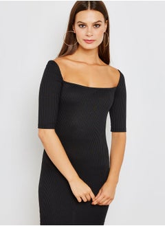 Buy Ribbed Detail Neckline Mini Dress in Saudi Arabia