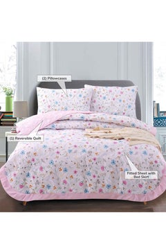 Buy Comforter Set 4-Piece Single Size Printed Compressed Comforter Set With Down Alternative Filling,Pink in Saudi Arabia