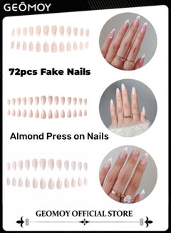 Buy 3 Packs 72pcs  Almond Press on Nails Long French Tip Fake Nails Tip Full Cover False Nails Acrylic Artificial Nails for Women in UAE