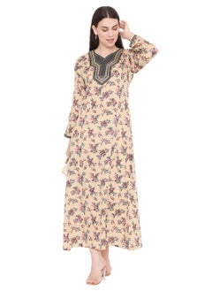 Buy UNIQUE FLORAL PRINTED STYLISH NECK EMBROIDERY ARABIC KAFTAN JALABIYA DRESS in Saudi Arabia