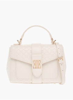 اشتري Monogram Embossed Satchel Bag with Flap Closure and Detachable Strap في الامارات