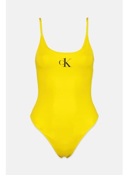 اشتري Women One Piece Logo Print Swimwear, Yellow في السعودية