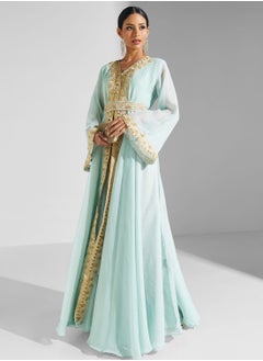 Buy Lace Detail Belted Abaya in Saudi Arabia