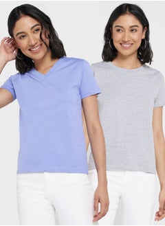 Buy 2 Pack V Neck & Crew Neck T-Shirt in Saudi Arabia