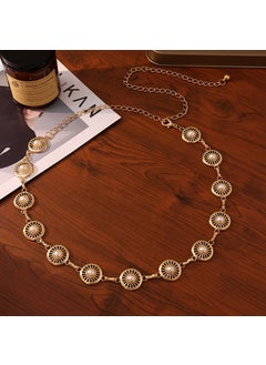 Buy Trendy Metal Hollow-Out Pearl Waist Chain for WomenGold Gold in UAE