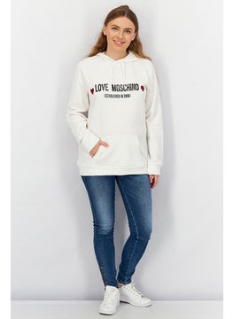 اشتري Women Hooded Printed Front Pocket Long Sleeve Sweatshirt, White في الامارات